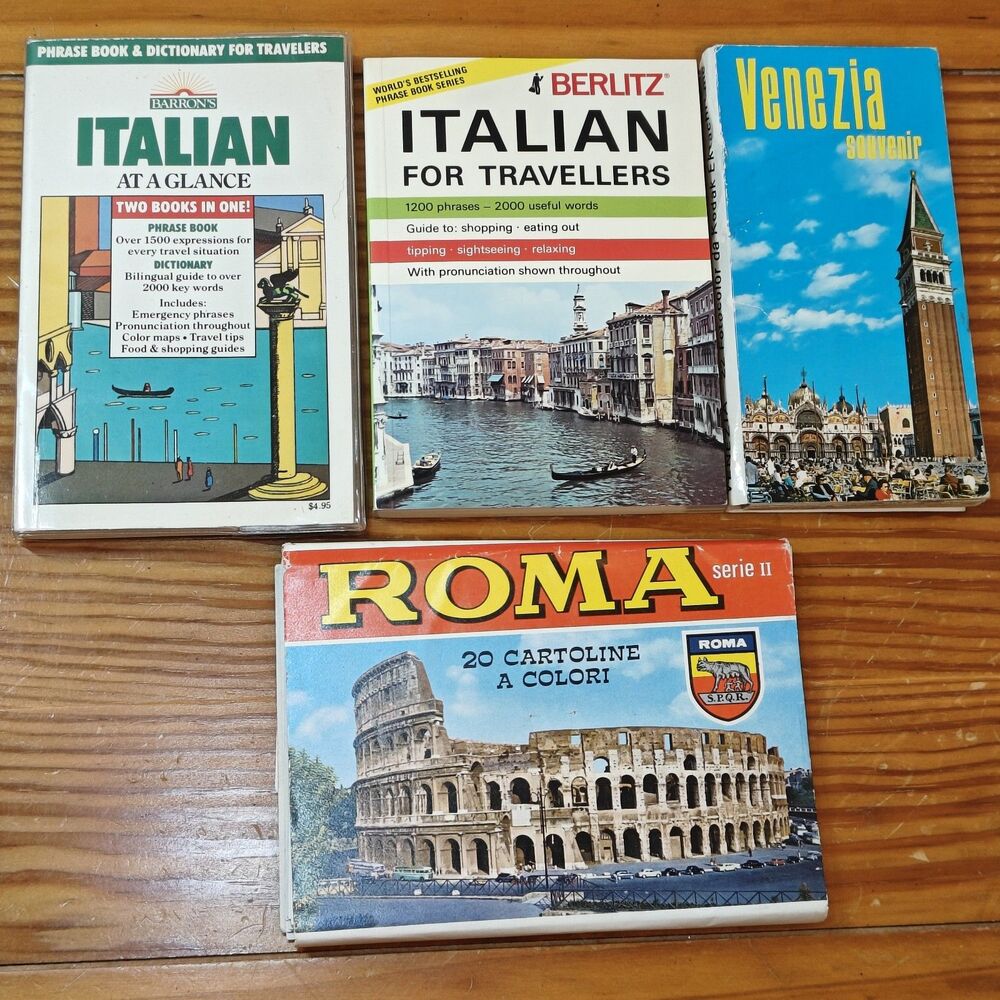 Lot of 4 Italian Books: 2 Language/Pronoucation Learning, Rome & Venice Tourism